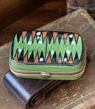 Darling Rare Limoges France Backgammon Peint Main Eximious Porcelain Box 2.25” picture