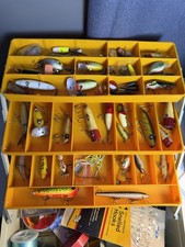 Vintage Heddon Lucky 13 Fishing Lure Rebel 600 Tackle Box 40+ Lures Estate Lot picture