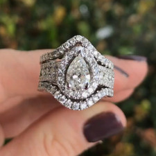 1.96Ctw Pear Moissanite Halo With Pave Set Engagement Ring 14K White Gold Plated picture