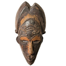 Vintage Tikar Tribe African Mask Wood with Brass/Copper Wire & Scarification 15