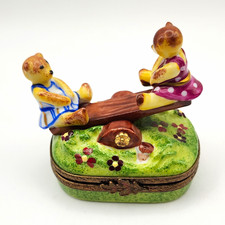 Parry-Vieille Limoges France Bears Seesaw Trinket Box Hand Painted Surprise  picture