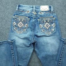 Sexy Couture Juniors 1 Bootcut Jeans Embroidered Rhinestone Embellished Denim picture