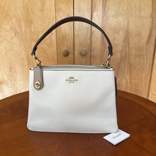 Coach Double Zipper Coach Bag No. C0598 Cream & Tan Color Polished Pebble Leathe picture