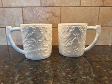 BERNARDAUD France~  White Winter Mugs ~ (Set of 2)~ Limoges Porcelain ~ 3 3/4