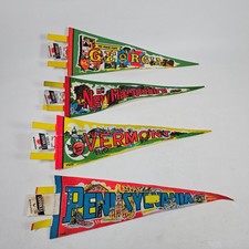 Lot of 4 Vtg Pennant Souvenir State Travel Flags Georgia VT NH PA Impko 1960s picture