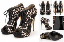 Raphael Young Paris Leopard Calf Hair Lace Up Platform Heels EU 37 RARE picture