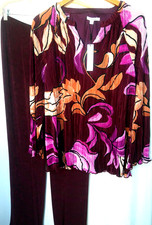 NWT Chicos Set Pullover Top 3 XL Burgundy Multi Travelers No Tummy Pants 3 18 picture