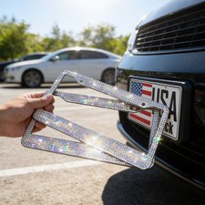 2PC Bling License Plate Frame Glitter Crystal Sparkling Rhinestone Diamond Caps picture