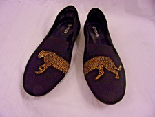 VIVAIA Women's Black Knit Slip-On Flats Cheetah Embroidered Round Toe 8 NWOB picture