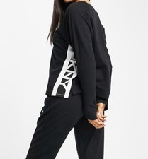 DKNY Sleep Lounge Cropped Sweatshirt Size X-Large Long Sleeve DKNY Print Black picture
