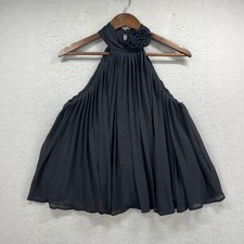 Express Halter Top Womens Small Black Rosette Pleated Conscious Edit Party Flowy picture