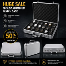 Invicta 18 Slot Aluminum Watch Briefcase With Lock Silver Luxury Storage Case picture