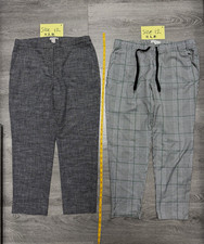 H&M Women’s Dress Pants Lot of 2 Gray Check Plaid Elastic Waist Drawstring Size picture