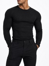 Manfinity Shein Men’s Shirt Long Sleeve Ribbed Black Small Stretch Muscle Fit picture