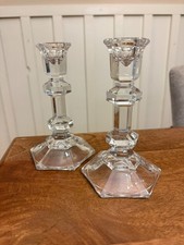 Pair, Crystal Candle Stick Holders, Hexagon, 6” picture