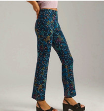 Maeve Anthropologie The Margot  Jacquard Floral Kick Flare  Pants - L - NWT picture