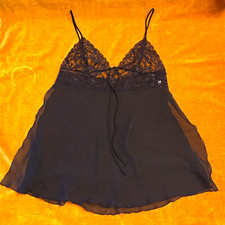 Vtg Fredericks of Hollywood Black Lace Babydoll Chemise Lingerie Medium EUC picture