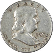1957 Franklin Silver Half Dollar Circulated 50c Coin Collectible picture