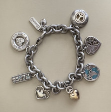 Brighton I Dream Peace Charm Bracelet Retired Silver Tone Heart Dove World 2007 picture