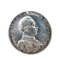 1913 A German States Prussia 3 Mark Kaiser Wilhelm II. 0.900 Silver Coin (Holed) picture