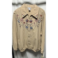 NWT Alfred Dinner Women’s Tan Jacket With Embroidered Flowers Women’s 22 picture