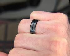 NICE Zales Men's 8MM Black, w/Blue Channel Stainless Steel Band Ring, Size 11 picture