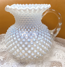 Vintage Fenton French art glass OPALESCENT HOBNAIL water pitcher ruffled rim picture
