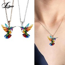 Colorful Hummingbird Pendant Necklace Rainbow Enamel Bird Charm Women Gift Chain picture