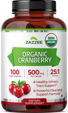 Zazzee USDA Organic Cranberry 25:1 Extract, 500 mg, 100 Vegan Capsules, Kosher picture