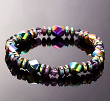 Multicolor Magnetic Hematite Stretch Bracelet 7.08 in picture