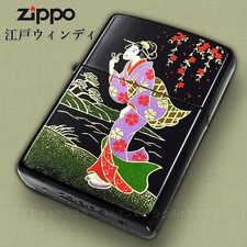 Zippo Real Gold Makie Ukiyoe Windy Edo Japanese Lacquer Lighter Gold Tank picture
