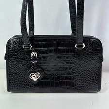Brighton Black Croc Embossed Leather Shoulder Bag Pre-Owned C817507 picture