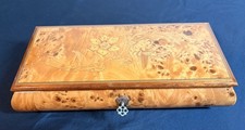 VTG Italian Burl Wood Music Box Sorrento Floral Marquetry Inlay Jewelry Chest picture