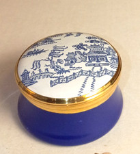 Vintage Staffordshire Enamels Blue Willow Trinket Box Cobalt England picture