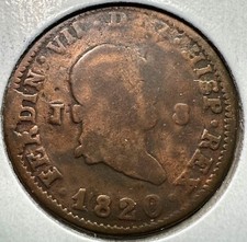 1820-J Spain 8 Maravedis - Ferdinand VII - Jubia Mint; 2nd Portrait - KM#491 picture