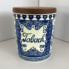 Vintage Royal Sphinx Maastricht King Gustav Delft Tobacco Jar Holland Teak Lid  picture