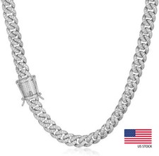 8mm Iced CZ Out Miami Cuban Link Chain For Men Hiphop White Gold Plated Bracelet picture