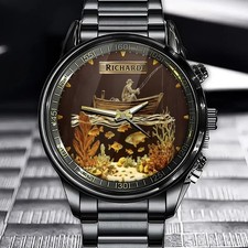 Personalized Angler’s Heritage Watch – Custom Name Fishing Scene picture