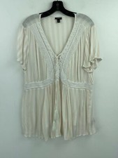 Torrid 1X Peasant Blouse Top Laced Front Beige Vertical Striped Flutter  A18-04 picture