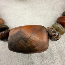 Vintage Chunky Stone Necklace Brown Orange Earthy Stone Bead 30in picture
