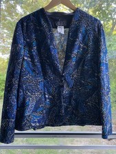 Vintage Alex Evenings Women’s XL Sparkly Leaf print 1990’s Jacket picture