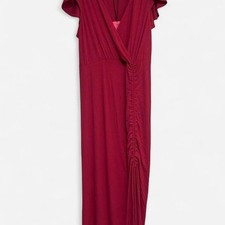 Betsey Johnson Maxi Dress Womens Medium Pink New Ruched Flutter Sleeve picture