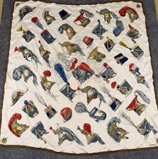 Vintage Hermes Paris Coiffures Militaires Silk Scarf 35x33” Hand Rolled Edges picture