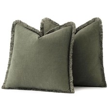 Boho Farmhouse Olive Green Throw Pillow Covers Tassels Set of 2 20x20 Inch picture