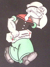 1930s POPEYE DIE CUT MERRY CHRIS'MUS CHRISTMAS CARD EARLY HALLMARK Z7613 picture