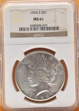 1924 S Silver Peace Dollar PCGS MS61 $1 Coin San Francisco UNC Blast White picture