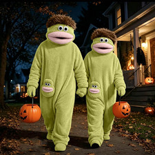 Silly Monster Haloween Costume Oversized Eyes Wide Mouth Plush Fleece One Piece picture