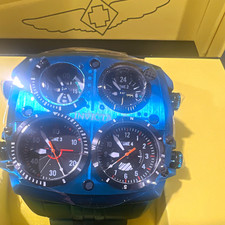 Invicta Zulu  Mens Quartz Watch 50mm Black Dial Blue SS Multi-Dial 50m picture