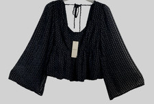 Du Paradis Anthropologie Black Long Sleeve Top Velvet Accents Sz Small picture