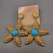 NWT KENNETH JAY LANE KJL Earrings Faux Turquoise Cabochon Goldtone Starfish Sea picture